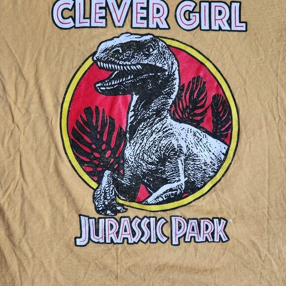 Jurassic World yellow red multi color Clever Girl raptor t shirt sz XS - Picture 8 of 12